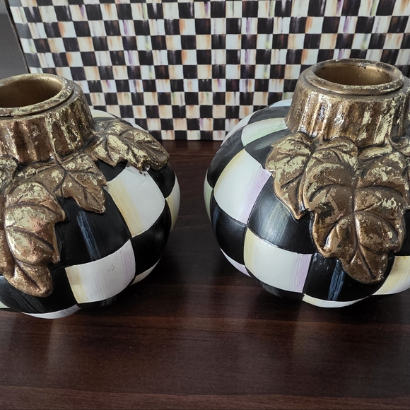 MacKenzie-Childs Courtly Check Pumpkin Candlestick Holders - Picture 7 of 13